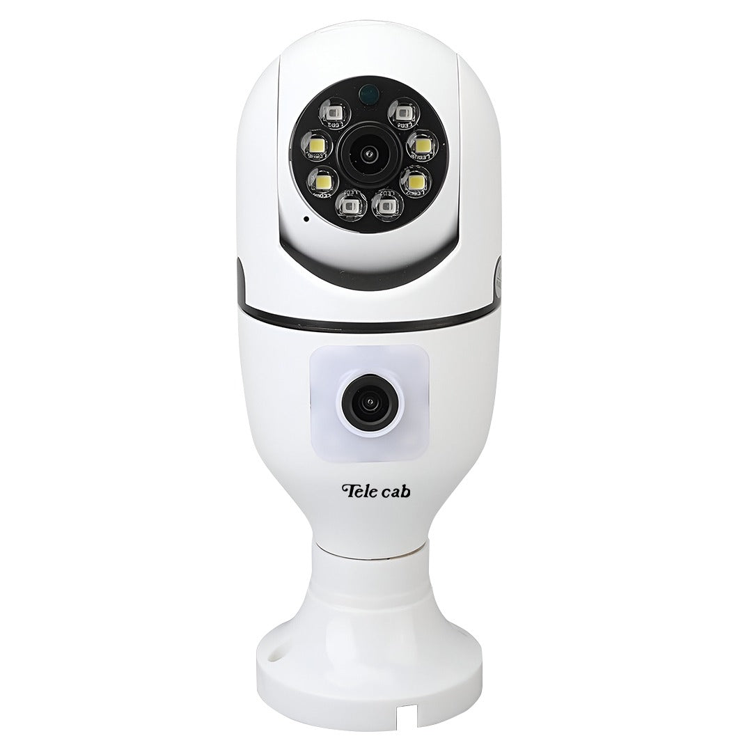 Light Bulb Camera with Dual Lens 360° Panoramic View, Dual Screen, Real Time Two Way Intercom, Full Color Night Work, E27 Screw Installation for Home